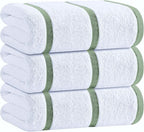 White Classic Cotton Pool Towels Oversized 35 x 70 Inches, Ultra Absorbent and Low Lint Striped Beach Towels for Adults, Stripes Design Luxury Extra Large Bath Towels, Green, 3 Pack