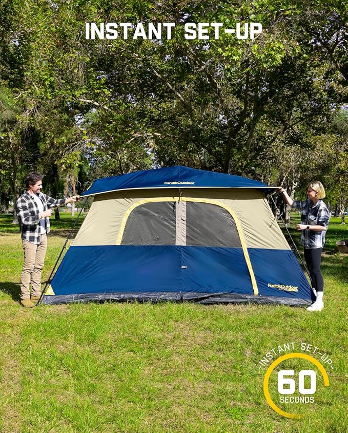 FanttikOutdoor Camping Tent 4/6/8/10 Person Instant Cabin Tent Setup in 60 Seconds with Rainfly & Windproof Portable with Carry Bag for Family Camping & Hiking, Upgraded Ventilation, Navy Blue