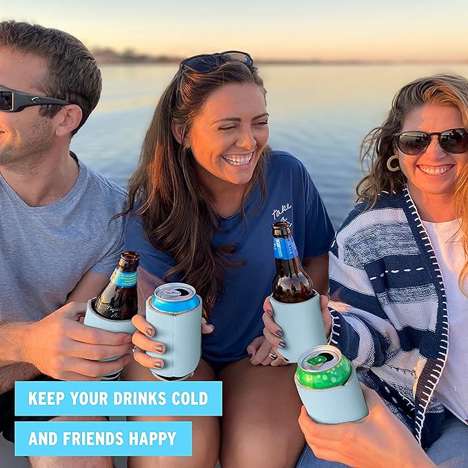 Blank Beer Can Coolers Sleeves (30-Pack) Soft Insulated Beer Can Coolies - HTV Friendly Plain Koolies in Bulk for Beer Cans & Bottles - Coolie Blanks for Vinyl Projects & Wedding Favors (Light Blue)