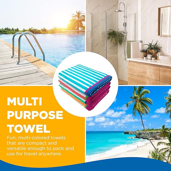 Kaufman - Colorful Racing Striped Beach & Pool Towel - Extra Large Beach Towel - Soft & Absorbent 100% Cotton Towels - Assorted Colors - 32" x 62" - 24 Pack