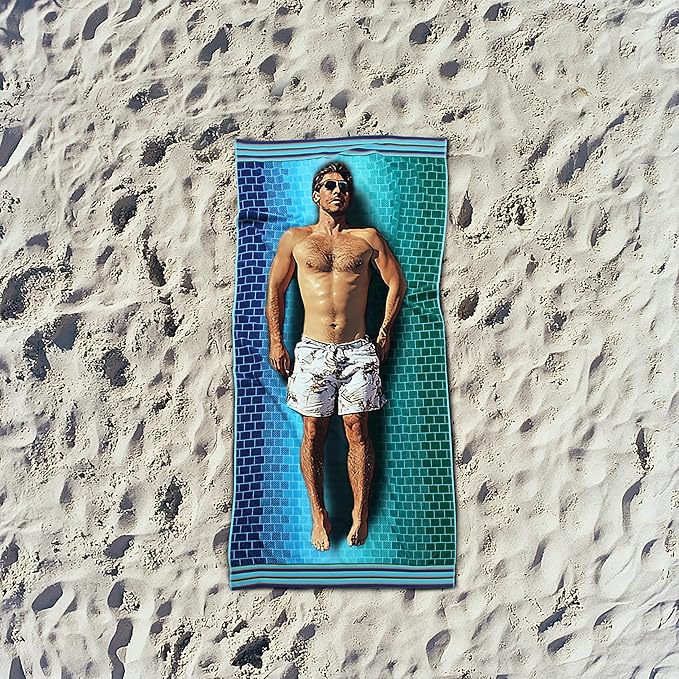 COTTON CRAFT Oversized Beach Towels - 2 Pack XXL 35x84 - The Big Kahuna 7 Foot Extra Large Beach Blanket Towel - Big & Tall - 100% Cotton Jacquard Velour Soft Luxury Towel - Pool Bath - Blue Tiles