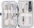 3 Swords Germany - Brand Quality 6 piece Manicure Pedicure Grooming kit Set - Scissors, Metal and Glass Nail File, Clipper, Tweezers with Synthetic Leather case - White