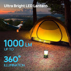 Consciot LED Battery Powered Camping Lantern, 1000LM, 4 Light Modes, IPX4 Waterproof Portable Tent Flashlight for Power Outages, Emergency, Hurricane, Hiking, Light Green, 2-Pack