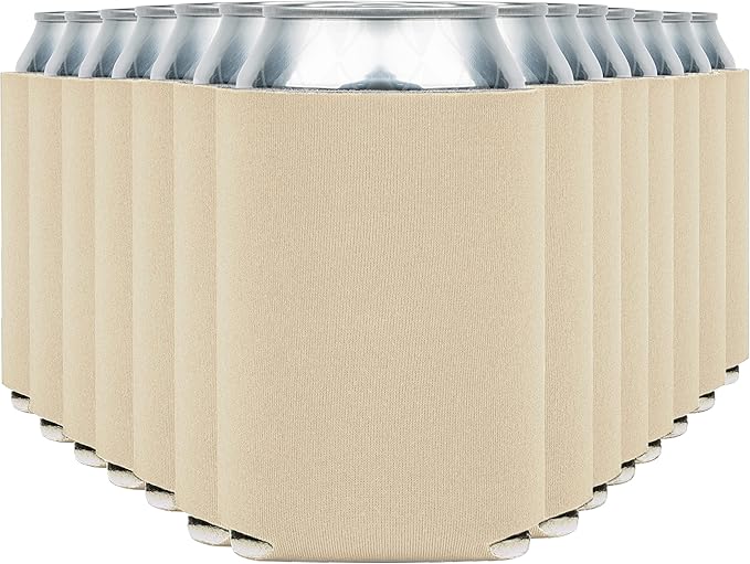 Blank Beer Can Cooler Sleeves (110-Pack) Soft Insulated Beer Can Coolies - HTV Friendly Blank Koolies in Bulk for Beer Cans & Bottles - Coolie Blanks for Vinyl Projects & Wedding Favors (Sand)