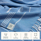 WETCAT Turkish Beach Blanket Sandproof (82"x82") 100% Turkish Cotton, Made in Turkey - Sand Free, Ultra Soft, Extra Large Throw for Picnic – Blue