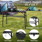 Folding Camping Table with Storage Net,3ft Portable Aluminum Folding Table with 3 Adjustable Height Max 27.3 Inch for Outdoor Backyard BBQ Picnic Cooking Tents Beach Indoor Bedroom（Black）
