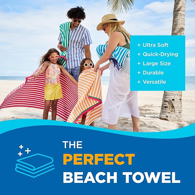 Kaufman - Colorful Racing Striped Beach & Pool Towel - Extra Large Beach Towel - Soft & Absorbent 100% Cotton Towels - Assorted Colors - 32" x 62" - 12 Pack
