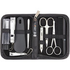 3 Swords Germany – brand quality 10 piece manicure pedicure grooming kit set for nail care tweezers file clipper, Made by 3 Swords (BLACK - GENUINE LEATHER)