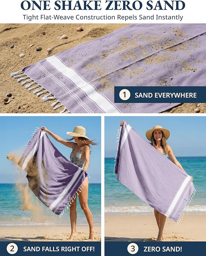 LANE LINEN Beach Towels 4 Pack Oversized - Turkish Towel Set, Pre-Washed Oversized Beach Towel, Quick Dry Beach Towels for Travel, Beach Towel Large, 39"x71" - Regal Orchid