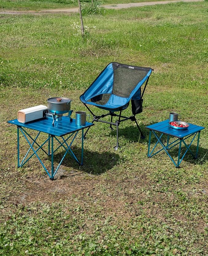 iClimb Ultralight Compact Camping Folding Beach Chair with Anti-Sinking Large Feet and Back Support Webbing (Blue - Square Frame - 2PC)