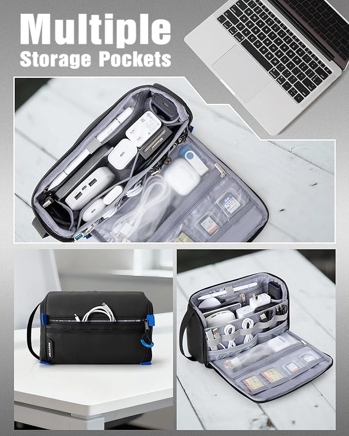 Smasrob Electronics Organizer Travel Case, Water Resistant Tech Bag Charger Pouch for Cord, Cable, Cards, Phone, Airpods, Black
