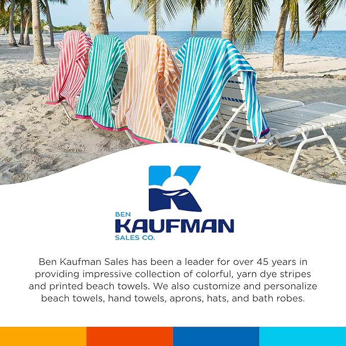 Kaufman - Colorful Racing Striped Beach & Pool Towel - Extra Large Beach Towel - Soft & Absorbent 100% Cotton Towels - Assorted Colors - 32" x 62" - 12 Pack