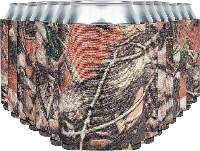 Blank Beer Can Coolers Sleeves (30-Pack) Soft Insulated Beer Can Coolies - HTV Friendly Plain Koolies in Bulk for Beer Cans & Bottles - Coolie Blanks for Vinyl Projects & Wedding Favors (Natural Camo)