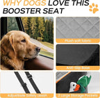 HiPetpy Dog Car Seat Elevated Memory Foam Booster Seat for Large Medium Dogs Under 55 lbs with Pet Blanket, Washable Pet Car Seat with Safety Leash, Anti-Slip Base and Storage Pockets