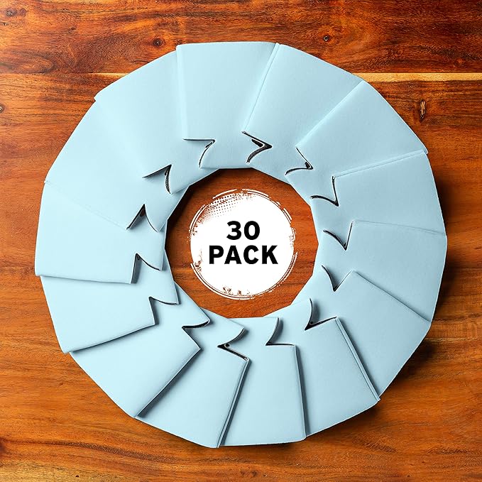 Blank Beer Can Coolers Sleeves (30-Pack) Soft Insulated Beer Can Coolies - HTV Friendly Plain Koolies in Bulk for Beer Cans & Bottles - Coolie Blanks for Vinyl Projects & Wedding Favors (Light Blue)