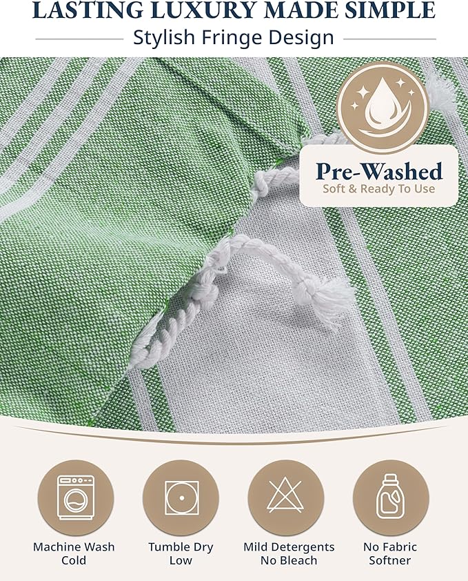 LANE LINEN Turkish Beach Towels, 2 Pack Extra Large Beach Towel, Pre-Washed for Soft Feel, Oversized Sand Free Quick-Dry Pool Towel, Beach Towels for Adults,39"x71" - Jade Green