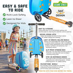 Sesame Street Cookie Monster Ride-On Scooter Suitcase for Kids – Hardside Lightweight Carry-On Luggage with Foldable Scooter & LED Wheels