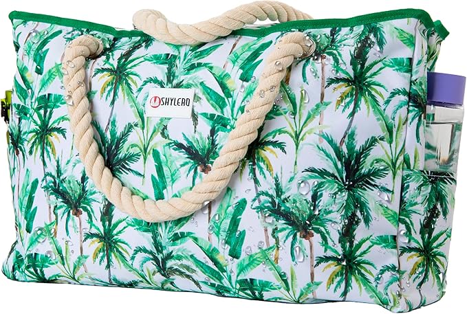 Beach Bag and Pool Bag Has Cooler Pocket, 7 Pockets Total, Zip Top. Family Size Waterproof Beach Tote