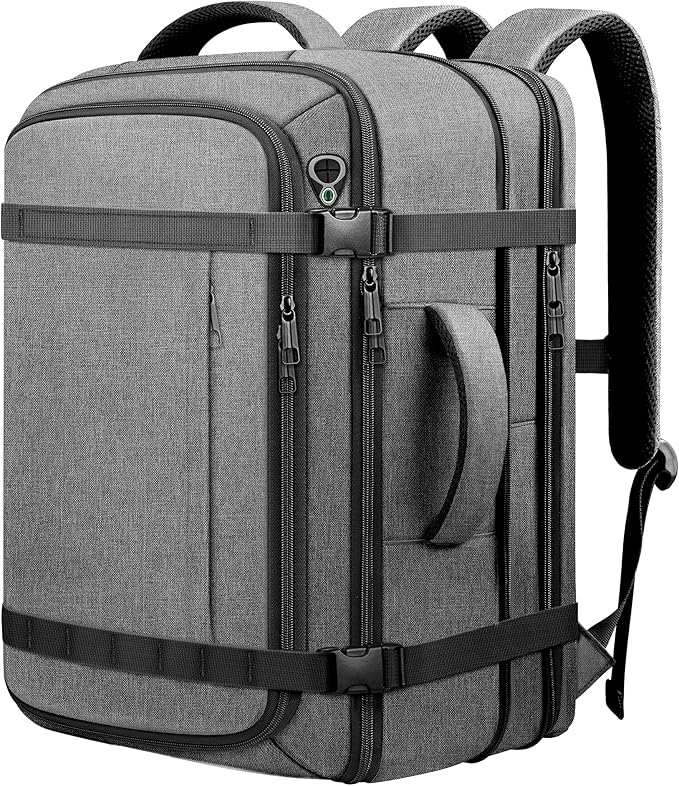Comfort Travel Backpack,Expandable Carry on Backpack 1-5 Days with LifetimeWarranty,Fits 17.3" Laptop Notebook,Water Resistant Weekender Backpack Flight Approved for Men Hiking,College Travel,Grey