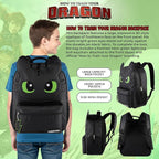 AI ACCESSORY INNOVATIONS How to Train Your Dragon Toothless Backpack, Black 16 Inch School Bag with 3D Face Applique, Green Eyes, Lightning Bolt Keychain, for Boys and Girls