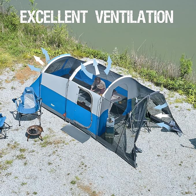 PORTAL 6/8/10 Person Family Camping Tent with Screen Room, Water Resistant Big Tunnel Tents with Rainfly, Large Family Tent for Camping, Outdoor, Patio