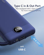 VRURC Portable Charger for iPhone, USB C Power Bank 10000mAh, Slim Travel Battery Pack Built in Cables & Lanyard, 5 Output 2 Input Portable Phone Charger for iPhone 17 16 15 14 13, Samsung-Navy