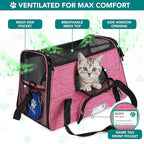 PetAmi Airline Approved Pet Carrier for Cats & Small Dogs, Soft Sided TSA Travel Carrier Bag Sherpa Bed, Breathable Mesh Ventilation, Collapsible Bowl, Fit Under Seat, Up to 18 lbs, Large Heather Pink