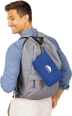 BlueHills Lightweight Travel Blanket Pillows Compact for Two Airplane Traveling Essentials Flight Throws in Bag case with Backpack Clip Compact Large Plane Accessories – Gray and Navy Blue