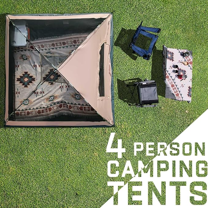 Happy Travel Camping Tent, 4 Person Dome Tents for Camping with Rainfly, Waterproof Clip Easy Setup Portable Family Tent with Mesh Windows, 20% More Headroom Backpacking Tents for Camping & Hiking