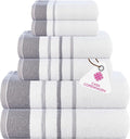 CASA COPENHAGEN White Bay 6Pcs 100% Egyptian Cotton Large Designer Towels Gift Set- White - Dark Grey, 600GSM, 2Bath 2Hand 2Washcloths, Bath Towels for Bathroom Set for Women & Men