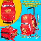 Disney Cars Lightning McQueen Carry-On Luggage with Wheels & Telescopic Handle for Kids 17”– 18.5L, Lightweight Travel Bag for Boys & Girls, Trips & Vacation Gifts