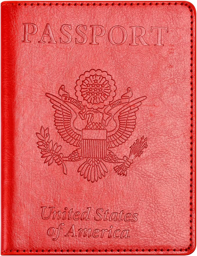 Eoehro Passport and Vaccine Card Holder Combo, Faux Leather, Compact, Lightweight, Waterproof, Red