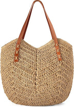 Beach Bags for Women - Straw Bag with Zipper, Soft Woven beach bag, Casual Straw Shoulder Bag for Daily Use