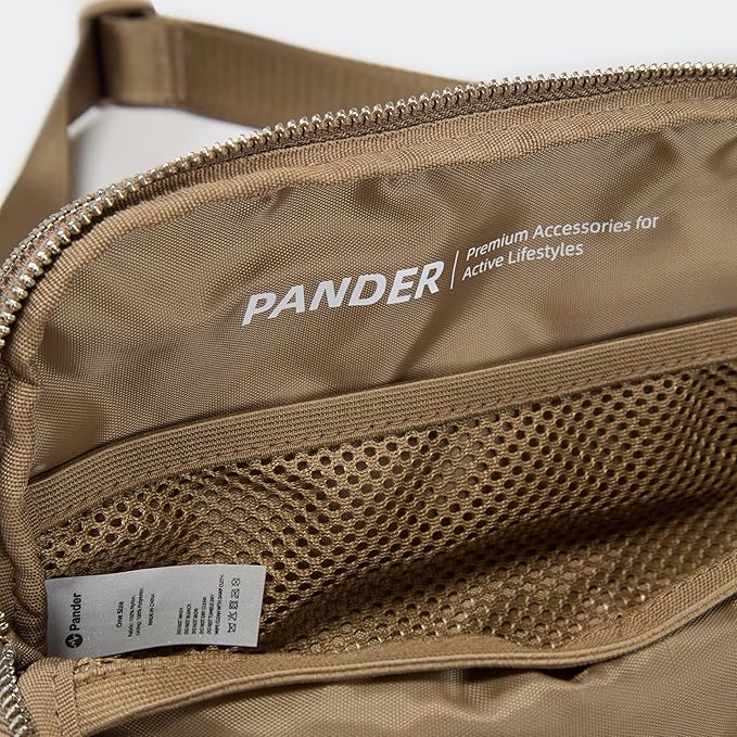 Pander Everywhere Belt Bag for Women, 5 Zipper Pockets Nylon Crossbody Fanny Pack Purse (Gray Brown)