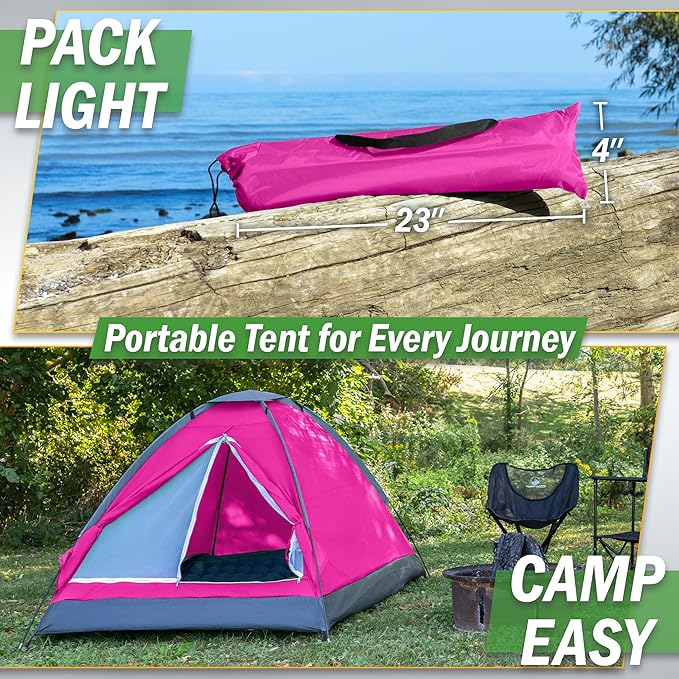 2 Person Outdoors Camping Tent with Rain Fly and Carrying Bag - Lightweight Outdoor Pop Up Tents for Camping Essentials, Music Festivals, Backpacking, Hiking, or Beach Shelter by Wakeman Outdoors