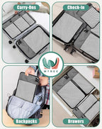 WTREE 4-Piece Packing Cubes Travel Accessories Set for Suitcases - Luggage Organizer Bags with Double Zipper - Mesh Top - Small/Medium/Large/Slim - Dark Grey