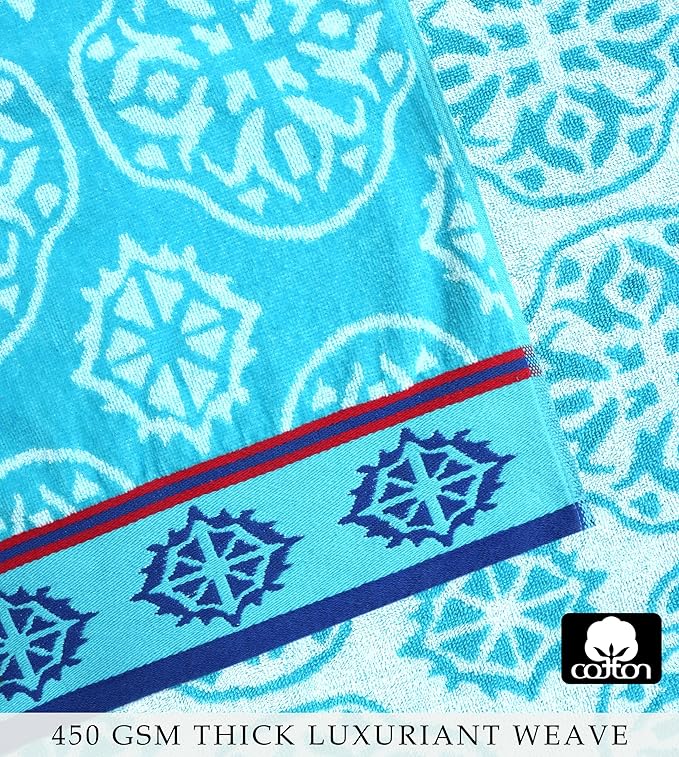COTTON CRAFT Hooded Beach Towel – Oversized 39 x 68 Towel with Hood for Adults - 100% Cotton Velour Terry Jacquard Towel - Pool Bath Wrap - 450 GSM Soft Absorbent Quick Dry – Summer Trellis Pool Blue