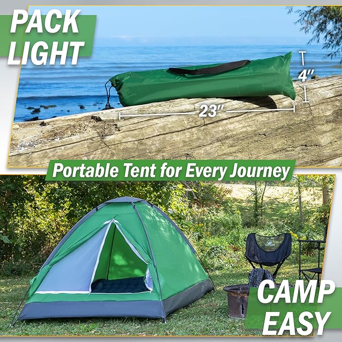 2 Person Outdoors Camping Tent with Rain Fly and Carrying Bag - Lightweight Outdoor Pop Up Tents for Camping Essentials, Music Festivals, Backpacking, Hiking, or Beach Shelter by Wakeman Outdoors