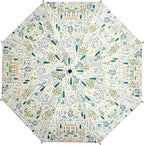 RIFLE PAPER CO. Umbrella, Matching Storage Sleeve, Portable, Auto Open and Close, Wooden Handle, Printed in Full Color