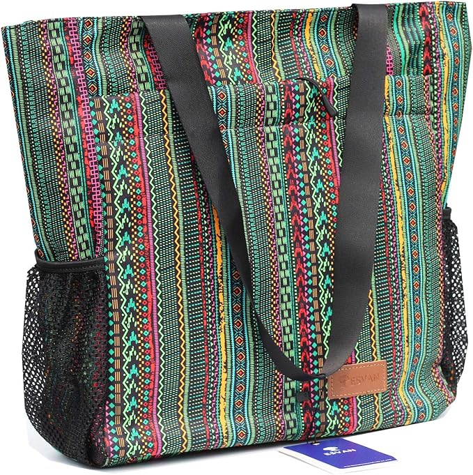 ESVAN Original Floral Tote Bag Large Shoulder Bag with Multi Pockets for Gym Travel Beach Daily Bags
