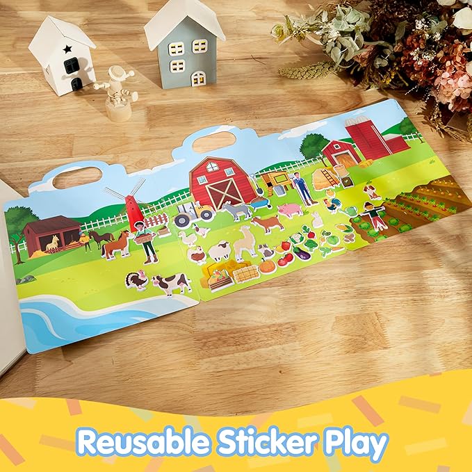 JOYIN 3 Sets Animal Reusable Sticker Book for Toddlers, 3D Sticker Book for Kids 3 4 5, Travel Essentials, Airplane Activity Toys, Crafts Gifts, Birthday Gifts - Farm, Ocean, Safari