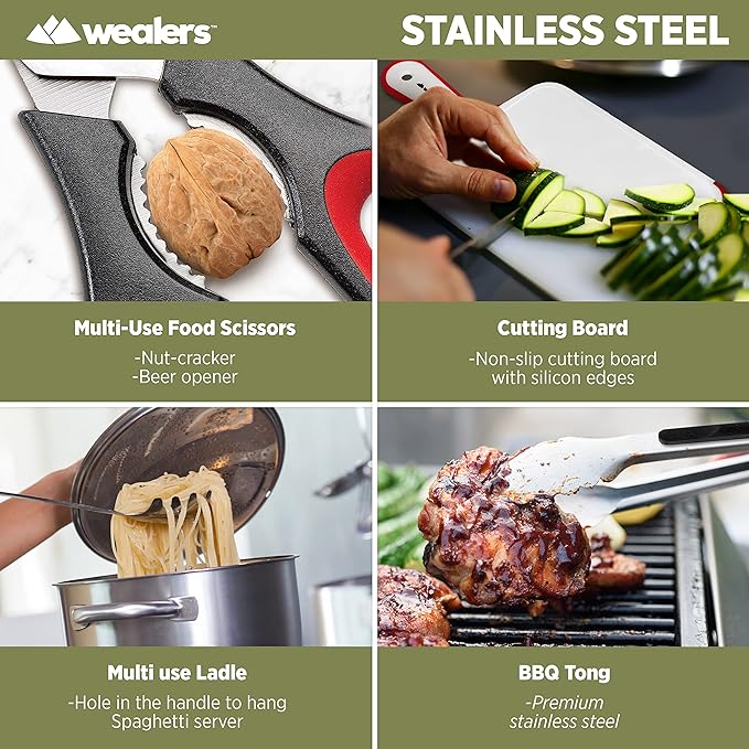 Wealers Camp Kitchen Cooking Utensil Set Travel Organizer Grill Accessories Portable Compact Gear for Backpacking BBQ Camping Hiking Travel Cookware Kit Water Resistant Case