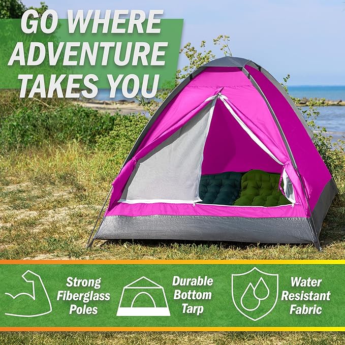 2 Person Outdoors Camping Tent with Rain Fly and Carrying Bag - Lightweight Outdoor Pop Up Tents for Camping Essentials, Music Festivals, Backpacking, Hiking, or Beach Shelter by Wakeman Outdoors
