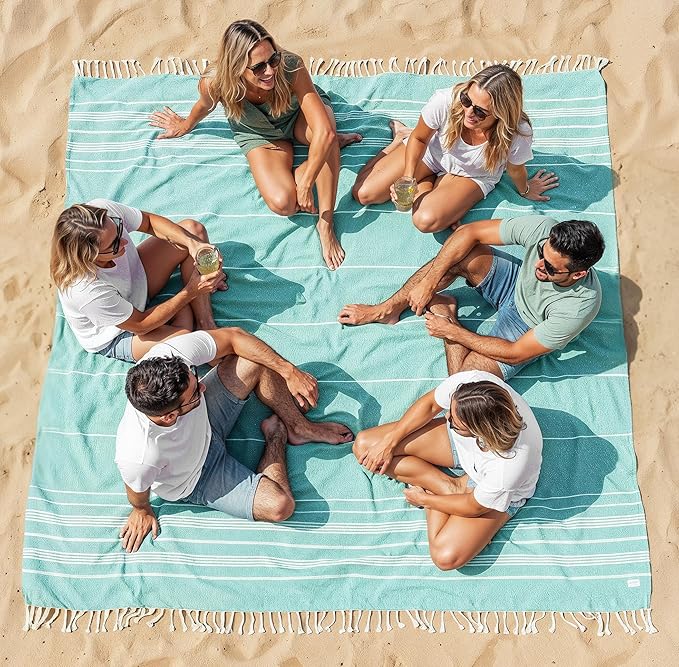 LANE LINEN Beach Towels Oversized - Beach Supplies, Turkish Beach Blanket with Lightweight Sand-Free Feel – 82"x82", Perfect for Poolside Lounging & Park Picnics – Hunter Green