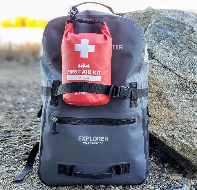 Breakwater Supply™ Waterproof First Aid Kit Dry Bag Bug Out Bag Preloaded with Emergency Survival Prepper Supplies for Boating, Camping, Fishing + Carabiner, Floating, Reflective, AFAK/IFAK Trauma Kit