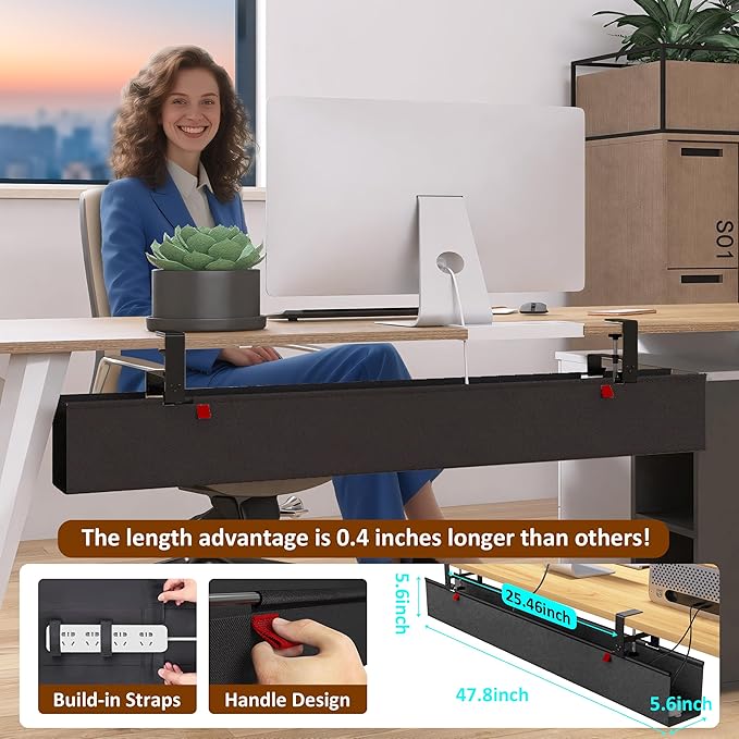 48" Gaming Under Desk Cable Management Tray, Black No Drill Cord Organizer for PC Setup, Large Anti-Sag Wire Hider, Stealth Cable Management Net for Battlestation (Black, 47.8")