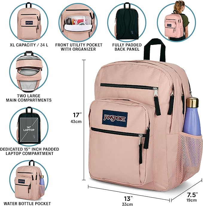 JanSport Laptop Backpack - Computer Bag with 2 Compartments, Ergonomic Shoulder Straps, 15” Laptop Sleeve, Haul Handle - Pastel Lilac