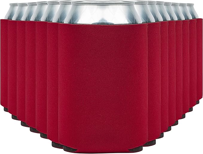 Blank Beer Can Coolers Sleeves (14-Pack) Soft Insulated Beer Can Cooler Sleeves - HTV Friendly Plain Can Sleeves for Soda, Beer Cans & Bottles - Blanks for Vinyl Projects & Wedding Favors (Red)