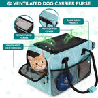 PetAmi Dog Purse Carrier for Small Dogs Cats, TSA Airline Approved Soft-Sided Pet Carrier with Pockets, Ventilated Travel Tote Bag with Bed & Shoulder Strap, Puppy Kitten, Max 12 lbs, Chevron Teal
