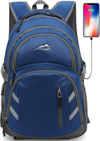 ProEtrade Backpack Bookbag for College Laptop Travel,Fit Laptop Up to 15.6 inch with USB Charging Port Multi Compartment Anti theft, Gift for Women Men (Blue)